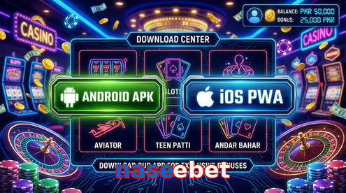Main screen of Naseebet download page for PK players