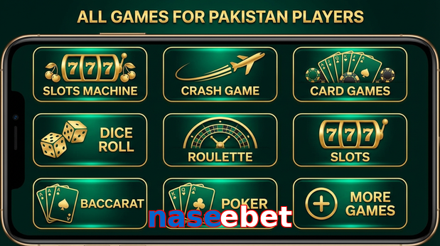 Main screen of Naseebet games page for PK players